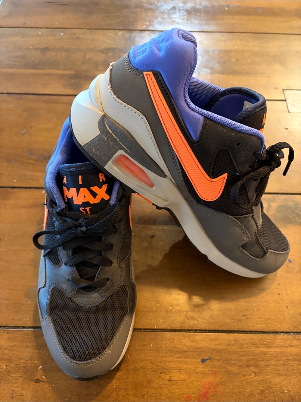 Nike Air Max St - Kids Gray Sneakers with Bright Orange Swoosh and Purple Lining